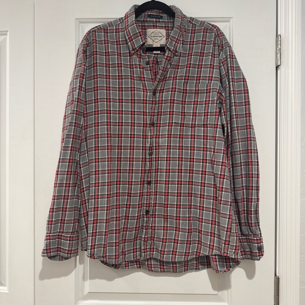 St. John's Bay Mens Long Sleeve Classic Fit Flannel Shirt - Red and Gray